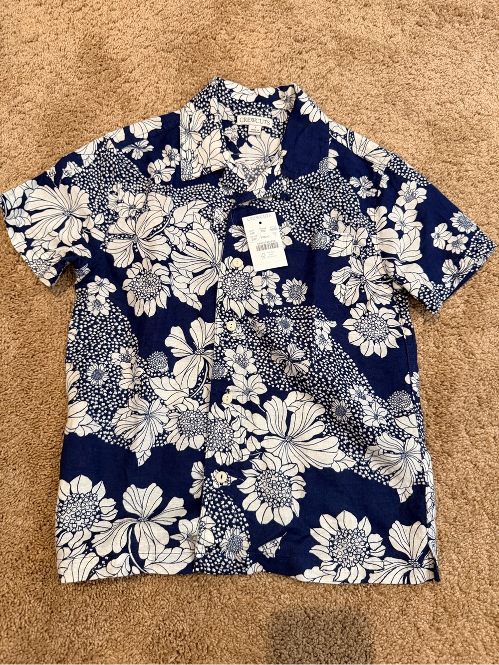 NWT Crewcuts by J.Crew Navy & White Floral Short-Sleeve Shirt